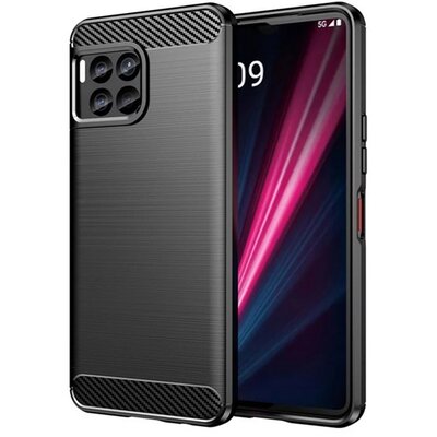 Szilikon telefonvédő (ütésállóság, légpárnás sarok, szálcsiszolt, karbon minta) FEKETE [T Phone 2 Pro 5G]