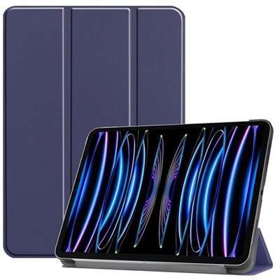 Tok álló, bőr hatású (aktív FLIP, oldalra nyíló, TRIFOLD, asztali tartó) SÖTÉTKÉK [Apple IPAD Pro 11 (2024)]