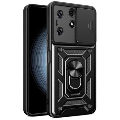 Defender szilikon telefonvédő (ütésállóság, tartógyűrű, kameravédő) FEKETE [Tecno Spark 10 Pro 4G]