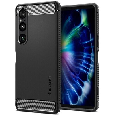 SPIGEN ACS08296 SPIGEN RUGGED ARMOR szilikon telefonvédő (ütésállóság, légpárnás sarok, karbon minta) FEKETE [Sony Xperia 1 VI 5G]