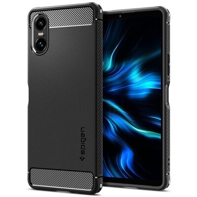 SPIGEN ACS08298 SPIGEN RUGGED ARMOR szilikon telefonvédő (ütésállóság, légpárnás sarok, karbon minta) FEKETE [Sony Xperia 10 VI 5G]