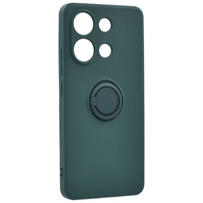 Szilikon telefonvédő (tartógyűrű, mikrofiber plüss belső, mágneses, kameravédő) SÖTÉTZÖLD [Xiaomi Redmi Note 13 4G]