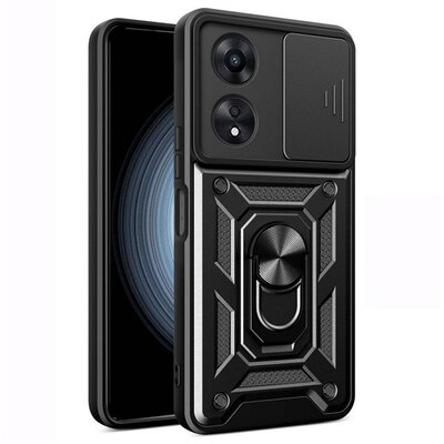 Defender szilikon telefonvédő (ütésállóság, tartógyűrű, kameravédő) FEKETE [Oppo A58 4G]