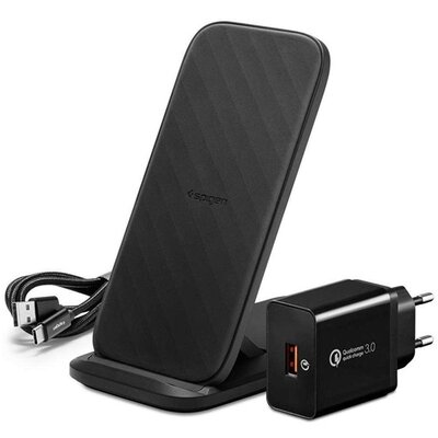 SPIGEN 000CH24979 SPIGEN STEADIBOOST FLEX asztali töltő Type-C aljzat (15W, gyorstöltő 3.0, wireless + 18W hálózati töltő) FEKETE