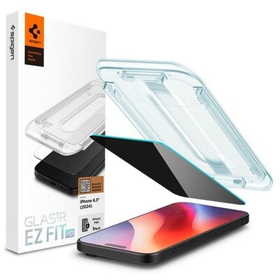 Apple iPhone 16 Pro, Kijelzővédő fólia, ütésálló fólia (az íves részre is!), Tempered Glass (edzett üveg), Spigen Ez Fit HD Privacy, Clear