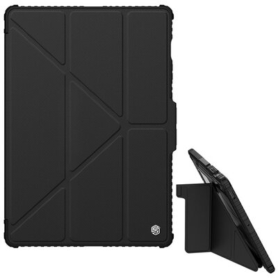 NILLKIN BUMPER LEATHER műanyag védő (aktív FLIP, ütésállóság, asztali tartó, kamera védelem, ceruza tartó) FEKETE [Samsung Galaxy Tab S9 FE Plus WIFI (SM-X610) / Galaxy Tab S9 FE Plus LTE (SM-X616)]