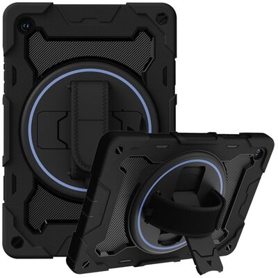 Designed for SAMSUNG defender műanyag telefonvédő (ütésállóság, kitámasztó, 360° + kézpánt) FEKETE [Samsung Galaxy Tab A9 Plus WIFI (SM-X210) / Galaxy Tab A9 Plus 5G (SM-X216)]