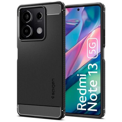 SPIGEN ACS07665 SPIGEN RUGGED ARMOR szilikon telefonvédő (ütésállóság, légpárnás sarok, karbon minta) FEKETE [Xiaomi Redmi Note 13 5G]