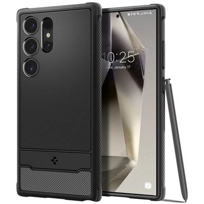 SPIGEN ACS07286 SPIGEN RUGGED ARMOR szilikon telefonvédő (ütésállóság, légpárnás sarok, karbon minta) FEKETE [Samsung Galaxy S24 Ultra 5G (SM-S928)]