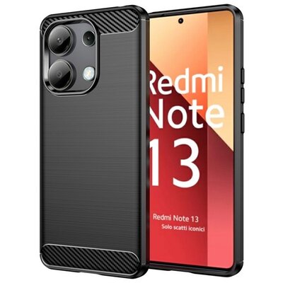 Szilikon telefonvédő (ütésállóság, légpárnás sarok, szálcsiszolt, karbon minta) FEKETE [Xiaomi Redmi Note 13 4G]