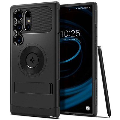 SPIGEN ACS07189 SPIGEN SLIM ARMOR MAGFIT szilikon telefonvédő (ütésállóság, műanyag hátlap, kitámasztó, MagSafe) FEKETE [Samsung Galaxy S24 Ultra 5G (SM-S928)]