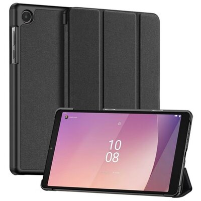 DUX DUCIS DOMO tok álló, bőr hatású (aktív FLIP, oldalra nyíló, TRIFOLD, asztali tartó, textil minta) FEKETE [Lenovo Tab M8 Gen4 (TB300F) WIFI / Tab M8 Gen4 (TB300X) LTE]