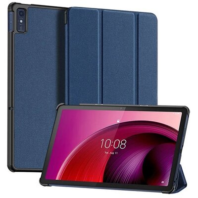 DUX DUCIS DOMO tok álló, bőr hatású (aktív FLIP, oldalra nyíló, TRIFOLD, asztali tartó, textil minta) SÖTÉTKÉK [Lenovo Tab M10 5G (TB-X607)]