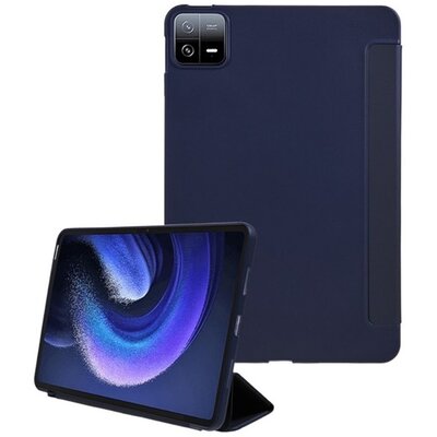 Tok álló, bőr hatású (aktív FLIP, oldalra nyíló, TRIFOLD, asztali tartó) SÖTÉTKÉK [Xiaomi Pad 6]