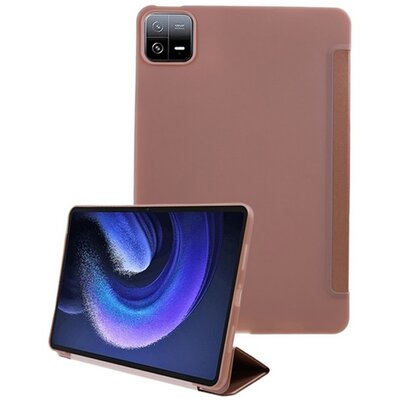 Tok álló, bőr hatású (aktív FLIP, oldalra nyíló, TRIFOLD, asztali tartó) ROZÉARANY [Xiaomi Pad 6]