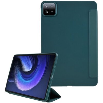 Tok álló, bőr hatású (aktív FLIP, oldalra nyíló, TRIFOLD, asztali tartó) SÖTÉTZÖLD [Xiaomi Pad 6]