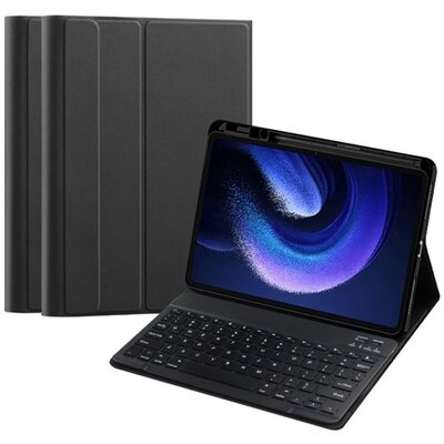 Tok álló, bőr hatású (FLIP, bluetooth billentyűzet, asztali tartó, QWERTY, angol nyelvű, ceruza tartó) FEKETE [Xiaomi Pad 6]