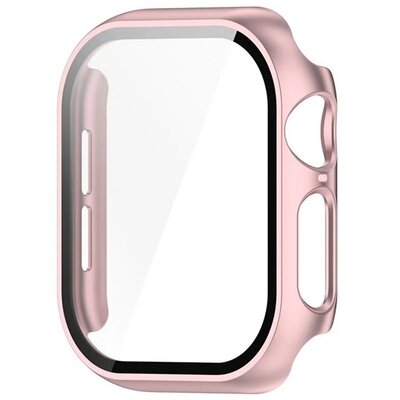 Műanyag keret (BUMPER, ütésállóság + kijelzővédő üveg) ROZÉARANY [Apple Watch Series 10 42mm]