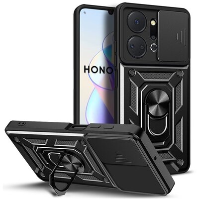 Defender szilikon telefonvédő (ütésállóság, tartógyűrű, kameravédő) FEKETE [Honor X7a]