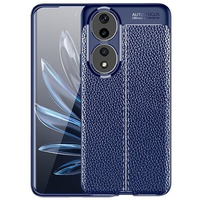 Szilikon telefonvédő (ütésállóság, bőr hatású, varrás minta) SÖTÉTKÉK [Honor 90 5G]