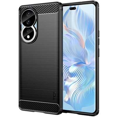 MOFI szilikon telefonvédő (ütésállóság, légpárnás sarok, szálcsiszolt, karbon minta) FEKETE [Honor 90 5G]