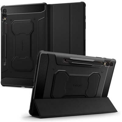 SPIGEN ACS06539 SPIGEN RUGGED ARMOR PRO tok álló (aktív FLIP, ütésállóság, TRIFOLD, asztali tartó, ceruza tartó) FEKETE [Samsung Galaxy Tab S9 Plus WIFI (SM-X810) / Galaxy Tab S9 Plus LTE (SM-X816)]