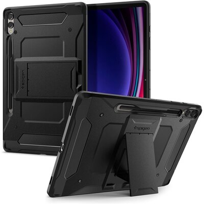 SPIGEN ACS06835 SPIGEN TOUGH ARMOR PRO műanyag telefonvédő (ütésállóság, kitámasztó, karbon minta, ceruza tartó) FEKETE [Samsung Galaxy Tab S9 Plus LTE (SM-X816) / Galaxy Tab S9 Plus WIFI (SM-X810)]