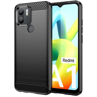 Szilikon telefonvédő (ütésállóság, légpárnás sarok, szálcsiszolt, karbon minta) FEKETE [Xiaomi Redmi A2 Plus]