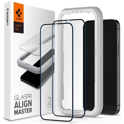 SPIGEN AGL01802 SPIGEN ALM FC képernyővédő üveg 2db (2.5D, extra karcálló, 9H, ultravékony, színkiemelés) FEKETE [Apple iPhone 12 / iPhone 12 Pro]