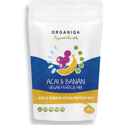 Organiqa bio acai-banán vegán fehérje 400 g