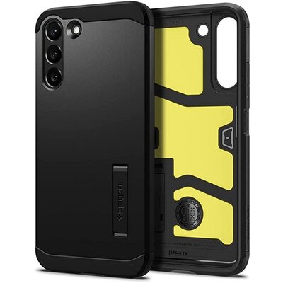 SPIGEN ACS03991 SPIGEN TOUGH ARMOR szilikon telefonvédő (ütésállóság, kitámasztó) FEKETE [Samsung Galaxy S22 5G (SM-S901)]