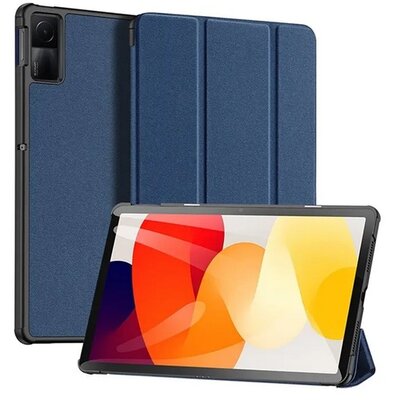 DUX DUCIS DOMO tok álló, bőr hatású (aktív, oldalra nyíló, TRIFOLD, asztali tartó, textil minta) SÖTÉTKÉK [Xiaomi Redmi Pad SE 11]