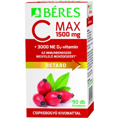 Béres c-max 1500mg csipkebogyó+d3-vitamin 3000ne retard filmtabletta 90 db