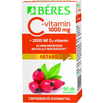 Béres c-vitamin 1000mg csipkebogyó+d3-vitamin 2000ne retard filmtabletta 90 db