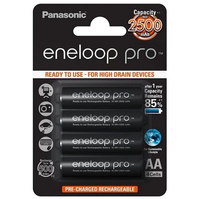 PANASONIC BK-3HCDE/4BE PANASONIC ENELOOP PRO elem (AA, BK-3HCDE, 1.2V, 2500mAh Ni-MH, újratölthető) 4db/csomag