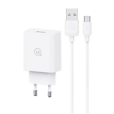 USAMS SCXLTZ01 USAMS SC hálózati töltő USB aljzat (18W, PD gyorstöltő 3.0 + microUSB kábel) FEHÉR