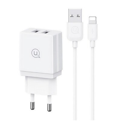 USAMS HCXLTZ01 USAMS HC hálózati töltő 2 USB aljzat (18W, gyorstöltő + lightning kábel) FEHÉR