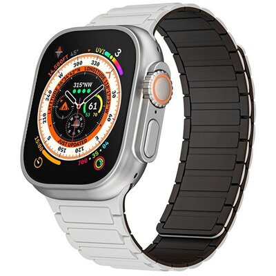 Pótszíj (egyedi méret, nagy, szilikon, 3D, mágneses) FEHÉR/FEKETE [Apple Watch Series 10 46mm / Watch Series 5 44mm / Watch Series 4 44mm]