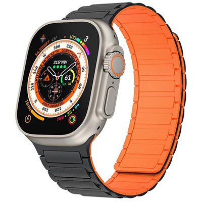 Pótszíj (egyedi méret, kicsi, szilikon, 3D, mágneses) FEKETE/NARANCSSÁRGA [Apple Watch Series 10 42mm / Watch Series 5 40mm / Watch Series 4 40mm]