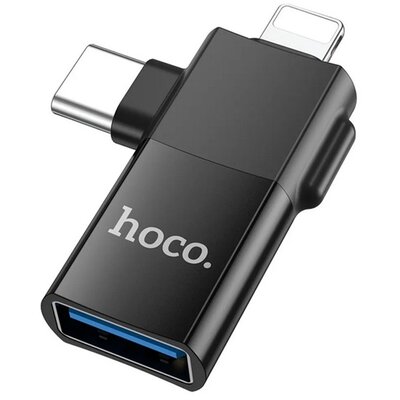 HOCO UA17_USB_TYPEC_LIGHTNING HOCO UA17 adapter 2in1 (USB aljzat - Type-C/lightning, OTG, adatátvitel és töltés) FEKETE