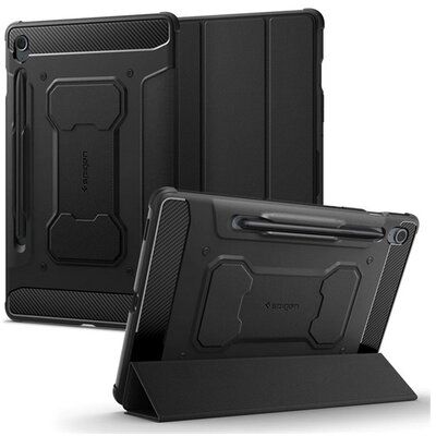 SPIGEN ACS06857 SPIGEN RUGGED ARMOR PRO tok álló (aktív FLIP, ütésállóság, TRIFOLD, asztali tartó, ceruza tartó) FEKETE [Samsung Galaxy Tab S9 FE LTE (SM-X516) / Galaxy Tab S9 FE WIFI (SM-X510)]