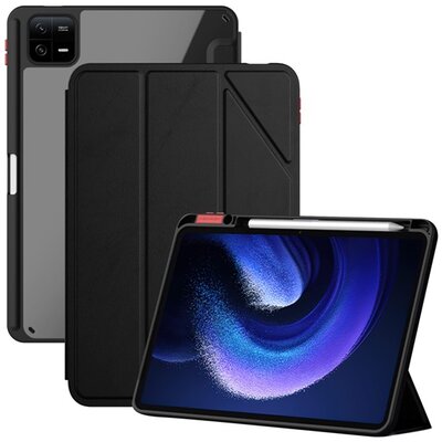 NILLKIN BEVEL tok álló, bőr hatású (aktív FLIP, oldalra nyíló, TRIFOLD, asztali tartó, ceruza tartó) FEKETE [Xiaomi Pad 6]