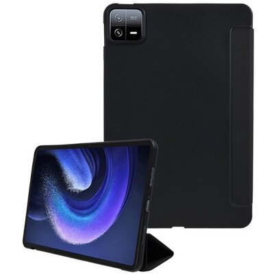 Tok álló, bőr hatású (aktív FLIP, oldalra nyíló, TRIFOLD, asztali tartó) FEKETE [Xiaomi Pad 6]