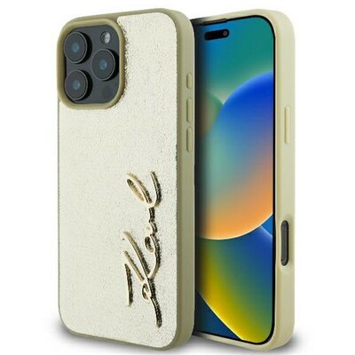 Karl Lagerfeld Metal Signature Apple iPhone 16 Pro hátlap tok, arany