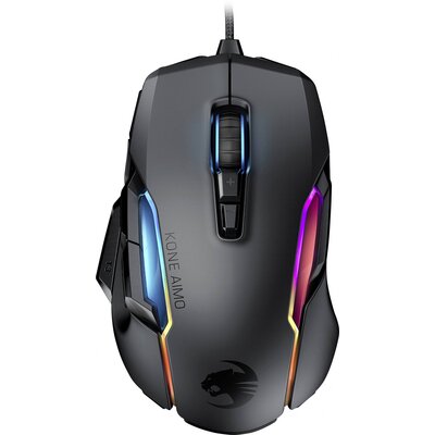 Roccat Kone AIMO Ergonómikus gamer egér USB Optikai Fekete 16000 dpi Ergonómikus, Beépített profil memória