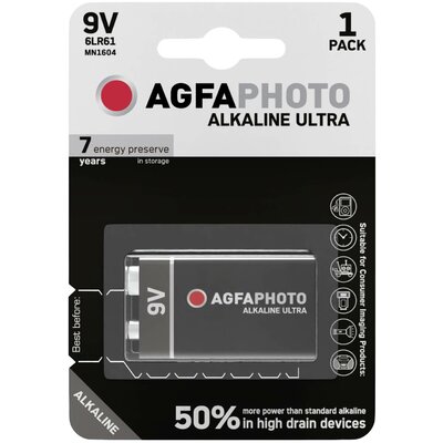 AgfaPhoto Ultra 6LR61 9V-os elem Alkáli mangán 9 V 1 db