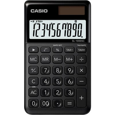 Casio SL-1000SC-BK Zsebszámológép Fekete Kijelző (számjegy): 10 Napenergiával üzemeltetett, Elemekről üzemeltetett (Sz x Ma x Mé) 71 x 9 x 120 mm