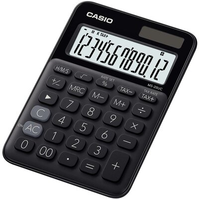 Casio MS-20UC-BK Asztali számítógép Fekete Kijelző (számjegy): 12 Napenergiával üzemeltetett, Elemekről üzemeltetett (Sz x Ma x Mé) 105 x 23 x 149.5 mm