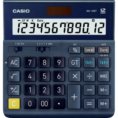 Casio DH-12ET Asztali számítógép Sötétkék Kijelző (számjegy): 12 Napenergiával üzemeltetett (H x Sz x Ma) 101 x 159 x 29 mm