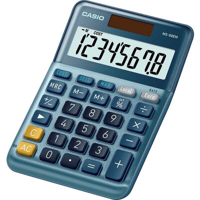 Casio MS-88EM Asztali számítógép Kék Kijelző (számjegy): 8 Napenergiával üzemeltetett (H x Sz) 101 mm x 149 mm